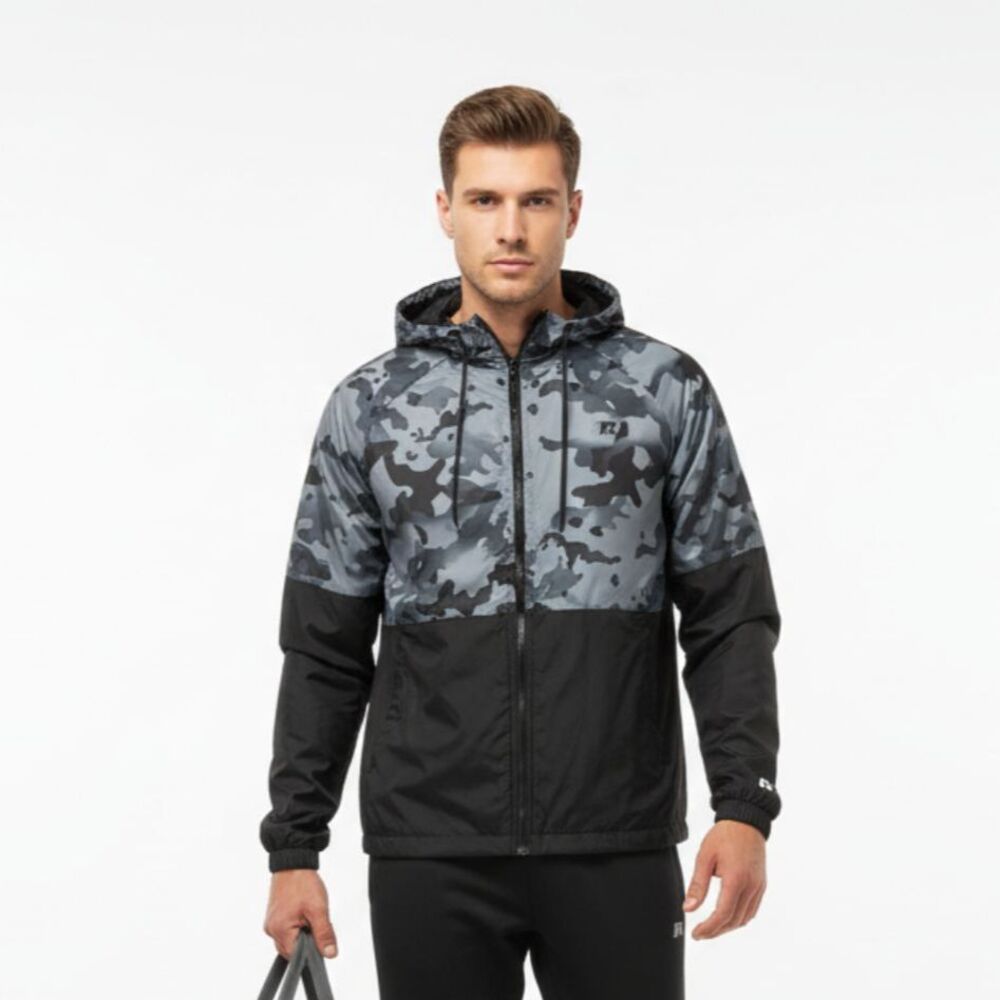 Russell Gray & Black Camouflage Print Long Sleeve Windbreaker Zip Up Jacket S
